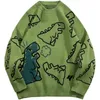 Mens Sweaters Sweater Men Harajuku Fashion Knitted Hip Hop Streetwear Dinosaur Cartoon Pullover Oversize Casual Couple ONeck Vintage Sweaters 220914