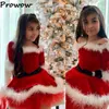 Girl's Prowow 1-7y Children Christmas Girls Es Off Plighted Red Belvet Kids Fuzzy Plush Новогоднее зимнее детское платье 0913
