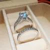 Anneau de mariage set pour les femmes éblouissantes carré zirconi anneau de luxe219e