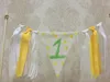 Festive Supplies Handmade Lace Cake Bunting Birthday Toppers Banner Burlap Yellow Polka Dots Baby Shower 1st Party Decoration