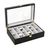 Watch Boxes Luxury Box Organizer 20 Slots Black Wooden Storage PU Leather Men's Watches Display Double Layer Gift Idea