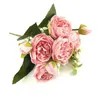 Faux Floral Greenery 30Cm Rose Pink Silk Bouquet Peony Artificial Flowers 5 Big Heads 4 Small Bud Bride Wedding Home Decoration Fake Flowers Faux J220906