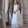 Girl Dresses Chic Flower For Wedding Lace Short Sleeves A Line Kids Pageant First Communion Gowns Beaded Tulle Birthday Dress