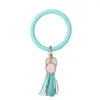 PU Leather Creative Bracelet Pendants Keychain for Women Fashion Floral Leopard Wristlet Keychain Tassel Bangle Key chain Accessories