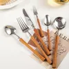 Dinnerware Sets High-grade Huanghuali Wood Small Waist-shaped Table Knife Fork Spoon And Non-magnetic Stainless Steel 4-pie