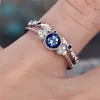 2Pcs/Set Classic Ring Created Birthstone Delicate Slim Ring for Women