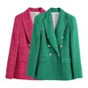 Kvinnors kostymer blazers traf kvinnor mode dubbel bröst tweed grön blazer kappa vintage långärmad klafffickor kvinnlig ytterkläder chic veste 220913