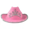 Halloween -hoeden tiara voelde cowboy met LED -lichtwonmen roze voor kostuumaccessoires prop