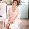 Roupas de sono feminino 2pcs Sexy Manga Longa Cotton Kimono Robes Sets Nightgown for Women 2022 Autumn Terne Night Dress Bathrobe Nighty