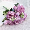 Vegetazione floreale finta 1 bouquet 9 teste Peonia artificiale Fiori di rosa tea Camelia Seta Fiore finto Flores Per fai da te Casa Giardino Decorazione di nozze J220906