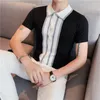 Heren t shirts Britse stijl gebreide shirt heren mannen korte mouw raapel casual t-shirt single breasted Cardigan Business sociale tee tops 2022