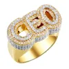 結婚指輪ツートンゴールドカラー二重層 CEO レター指輪男性用マイクロパヴェ 5A CZ ヒップホップアイスジュエリー 220913
