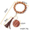 Tassel Beaded Wooden Bracelet Keychains DIY Wood Key Rings Bracelet with Fringe Keychain for Women 13 colors