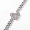 Hip Hop Ice Cuban Chain Heart Necklace Charm Pendant Iced Out Bling Chains For Men Women