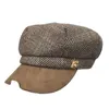 Visières chapeaux militaires automne et hiver casquette de couture en daim femme britannique rétro marée octogonale prendre marine à la mode rue Beat5499709