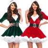 Theme Costume Christmas Dress Women Santa Claus Cosplay s with Hooded Adult Half Sleeve Xmas Winter Modis Ladies Fancy 220915