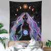 Tapissries Moon Phase Girl Mandala Tapestry Wall Hanging Boho Decor Macrame Hippie Witchcraft Art Decoration