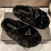 Explosive cross small LOGO triangle plush slippers thick bottom autumn winter season classic fashion warm comfortable indoor outdoor famous designer muller shoes