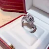 結婚指輪ブラックスポットヒョウヘッドリング舗装 3A キュービックジルコニア石アニマルパンサーリング調節可能な男性女性銅パーティージュエリー 220914