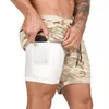 Short de course camouflage 2 en 1 pour hommes, Double pont, séchage rapide, Sport, Fitness, Jogging, entraînement, pantalons courts, 2022