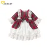 Mädchen Ma Baby 1-7Y Weihnachten Mädchen Rotes Kleid Kind Kinder Kleinkind Plaid Print Bogen Spitze Tutu Party Kleider Neujahr Weihnachten Kostüme D01