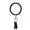 PU Leather Creative Bracelet Pendants Keychain for Women Fashion Floral Leopard Wristlet Keychain Tassel Bangle Key chain Accessories