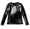 Noir Catsuit Costumes Mens pvc faux cuir à manches longues Zipper T-shirt Discothèque Style Métallique Brillant Hip Hop Pull T-Shirt Costume Top