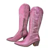 Bottes Cowboy Femmes Western Automne Hiver Rose Genou Haute Cowgirl Bout Pointu Broderie Grande Qualité Chaussures 220914