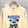 Hoodies Car Printing Rhude Sweatshirts Men Women Hoodie Casual Apricot Black Rhude Crewneck