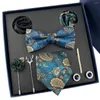 Fliegen Paisley Floral Für Männer Seide Krawatte Gold Krawatten Einstecktücher Manschettenknöpfe Clip Set Hochzeit Zubehör A071