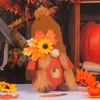 Festlig höst Thanksgiving Buffalo Plaid Gnome Plush Tomte Swedish med Pumpkin Sunflower Harvest Autumn Home Decor XBJK2209