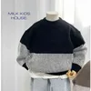 Pullover 1-7y Kid Boys pullover winterkleding dikke grove wol warme kinderen knappe patchwork casual babytruien 0913