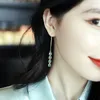 Baumeln Ohrringe Vintage Grün Farbe Lange Gewinde Quaste Drop Für Frauen Mujer Strass Platz Koreanische Mode Schmuck