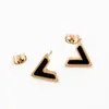 V Letter Studs Earrings for Women Black Rose Gold Fashion Design Titanium Steel Simple Statement Vintage 316L Stainless Steel Jewelry Never Fade Not Allergic