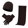 ベレー帽3PCS女性男性首の保護ソフトサーマル濃厚な帽子スカーフグローブセットニットビーニー温かい冬の風の風のないスキー