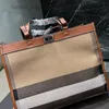 Evening Bags Large Capacity Shoulder Bag Women Shopping Tote Bags Classic Stripes Leather Canvas Square Buckle Pocket Top Quality Handbags Purse Brown