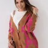 Suéteres femininos nova marca designer com decote em v jaqueta bolso bordado moda supre malha cardigans casaco senhora blusas soltas