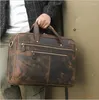 Briefcases Classic Luxury Vintage Leather Briefcase For Layer 15.6 Inch Office Man Laptop Retro Handbags On Travel Cases