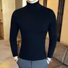 Мужские свитера в Корейском стиле, тонкая однотонная водолазка, зимняя теплая вязаная рубашка с длинными рукавами, классическая повседневная спортивная рубашка 220914