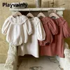 Família combinando roupas estilo coreano primavera irmã roupas tijolo vermelho damasco manga comprida babados crianças meninas vestidos princesa bebê bodysuits E4170 220914