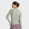 L-206 Half Zip Sweatshirts Women Yoga Tops Slim Fit Sweeve Stirts طول الخصر سترة رياضية ناعمة ودافئة معطف أزياء أزياء الرقبة تي شيرت
