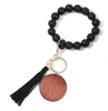 Tassel Beaded Wooden Bracelet Keychains DIY Wood Key Rings Bracelet with Fringe Keychain for Women 13 colors
