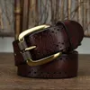 Pasy 3,8 cm szerokość retro kowboja dżinsy pasek męski ceinture vintage mosiężna klamra oryginalna skóra dla mężczyzn w talii pustej