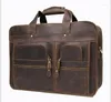 Bortkroppar MEN PRORTCACE CRAZY HORSE äkta läder 17 "Vintage Big Laptop Business Bag Work Tote Handväska axel messenger väskor