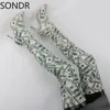 Сапоги Hundret Dollar Money Print Женщины заостренные пальцы бедра High Stiletto 220913