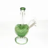 pink heart shape Glass Bong Hookahs 9 Inch Recycler Water Pipes 14mm Female Joint Oil Dab Rigs With Quartz Banger Or Bowl