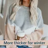 Women's Knits Tees Plus Size Loose Knitted Sweater Women Jumpers Long Sleeve Woman Pullovers Sweaters Casual Winter Color Block Striped Sweater 220914