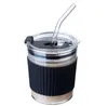 350ML 450ML Glass Mugs straw milk coffee cup with lid cold brew tea water Silicone Water