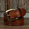 Pasy 3,8 cm szerokość retro kowboja dżinsy pasek męski ceinture vintage mosiężna klamra oryginalna skóra dla mężczyzn w talii pustej