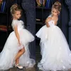 Girl Dresses High Low Lace Jewel Neck Feather Flower Ball Gown Baby Girls Birthday Wedding Party Pageant Costumes Customised